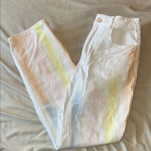 SHEIN White and Yellow Straight Leg Jeans Tie Dye Design